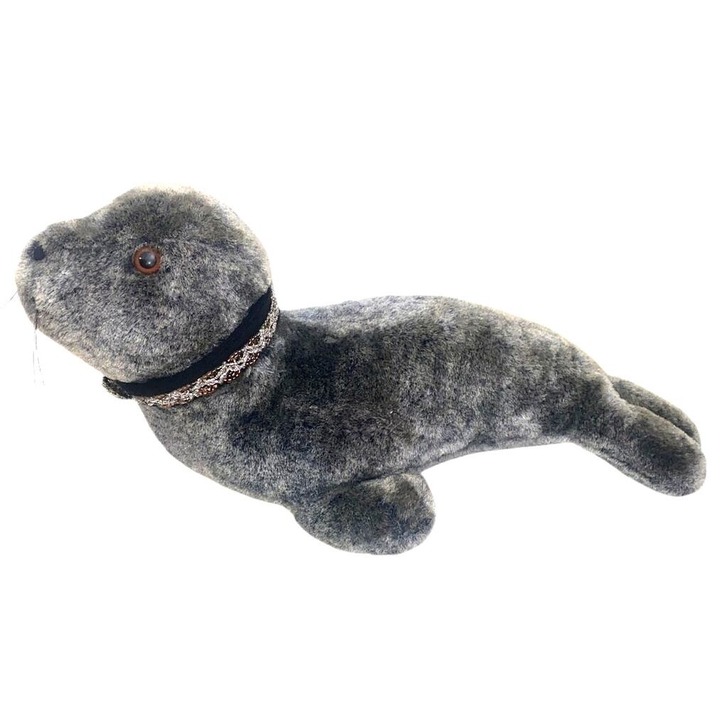 Vintage Dardanelle Dakin Seal Large Plush 20" RARE necklace Gray Silver Foam